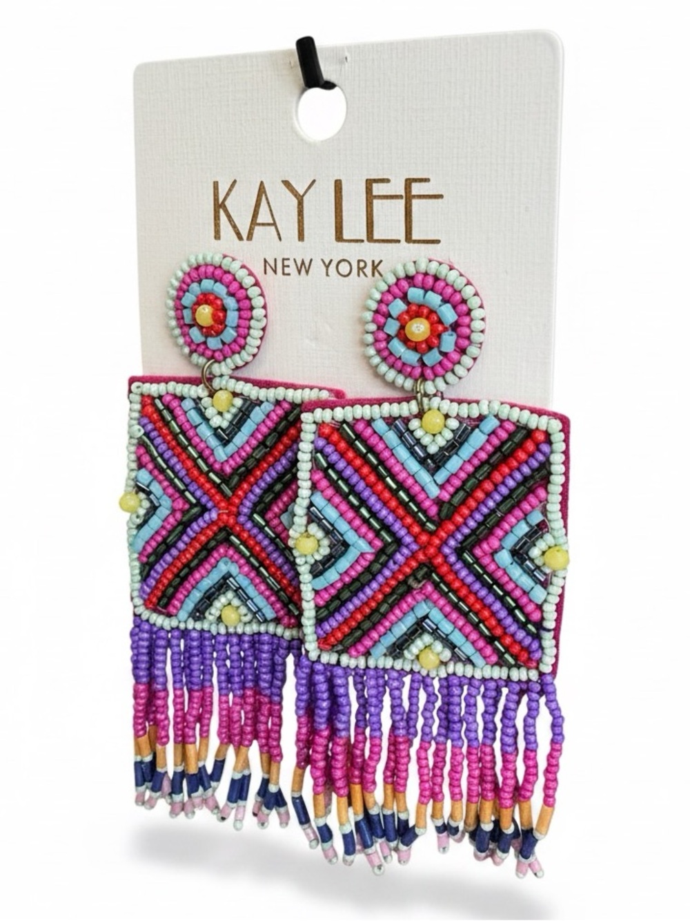 Kay‎ Lee Multicolor Beaded Fringe Statement Earrings